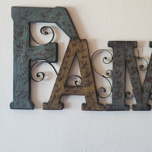 Metal Family Plaque Muted colors, scroll work 31x12 - Picture 2 of 3